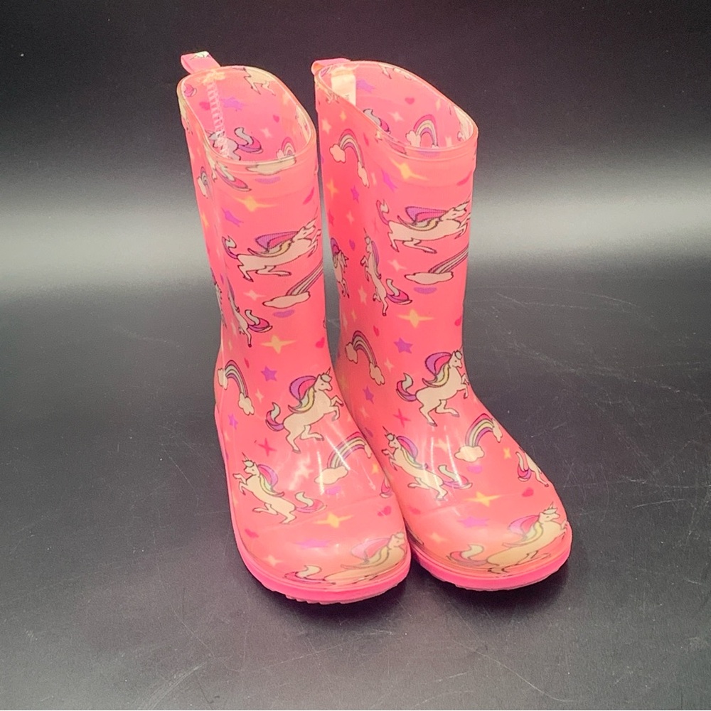 Girls sz 1 Pink Unicorn Rain Boots